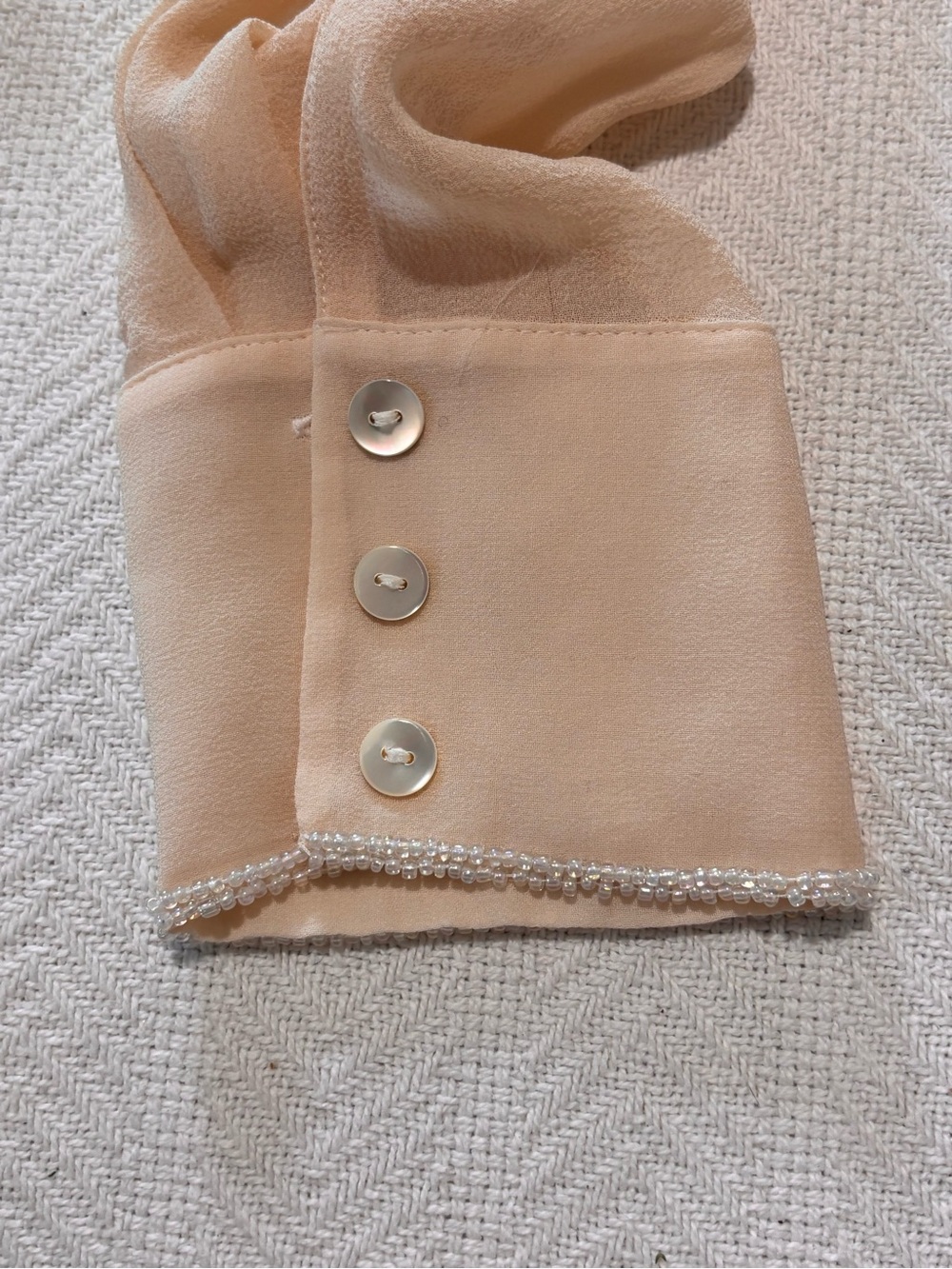 🩵Peach Sheer Button-Down Blouse with Classic Collar - Picture 4 of 10